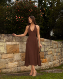 ISADORA HALTER MIDI DRESS / ESPRESSO