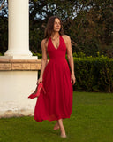 ISADORA HALTER MIDI DRESS / DEEP RED