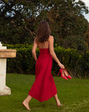 ISADORA HALTER MIDI DRESS / DEEP RED