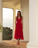 ISADORA HALTER MIDI DRESS / DEEP RED