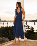 ISADORA HALTER MIDI DRESS / NAVY