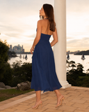 ISADORA HALTER MIDI DRESS / NAVY