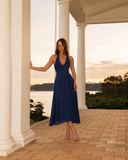 ISADORA HALTER MIDI DRESS / NAVY