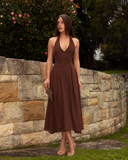 ISADORA HALTER MIDI DRESS / ESPRESSO