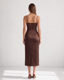 AURORA BUSTIER MIDI DRESS / BROWN