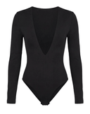 LONG SLEEVE V NECK BODY SUIT / BLACK