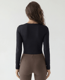 LONG SLEEVE V NECK BODY SUIT / BLACK