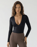 LONG SLEEVE V NECK BODY SUIT / BLACK