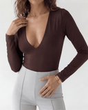 LONG SLEEVE V NECK BODY SUIT / ESPRESSO