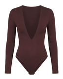 LONG SLEEVE V NECK BODY SUIT / ESPRESSO