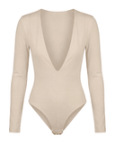 LONG SLEEVE V NECK BODY SUIT / SAND