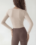 LONG SLEEVE V NECK BODY SUIT / SAND