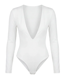 LONG SLEEVE V NECK BODY SUIT / WHITE